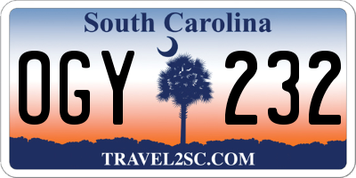 SC license plate OGY232