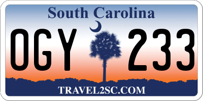 SC license plate OGY233
