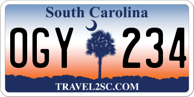 SC license plate OGY234