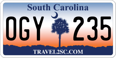 SC license plate OGY235