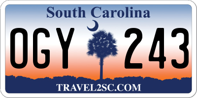 SC license plate OGY243