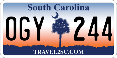 SC license plate OGY244