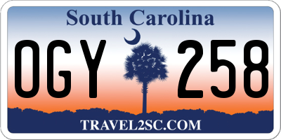 SC license plate OGY258