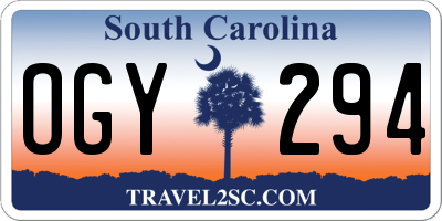 SC license plate OGY294