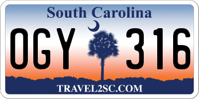SC license plate OGY316