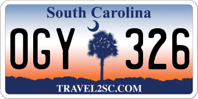 SC license plate OGY326