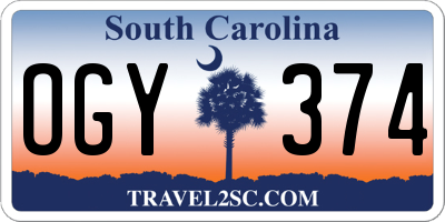 SC license plate OGY374