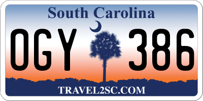 SC license plate OGY386