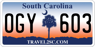 SC license plate OGY603
