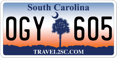SC license plate OGY605