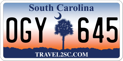 SC license plate OGY645