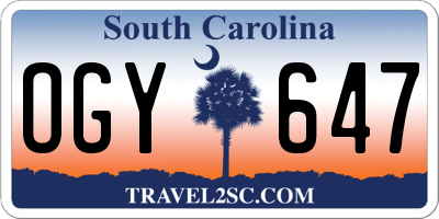 SC license plate OGY647