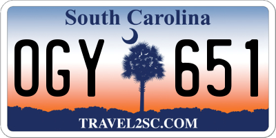 SC license plate OGY651