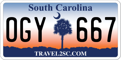 SC license plate OGY667