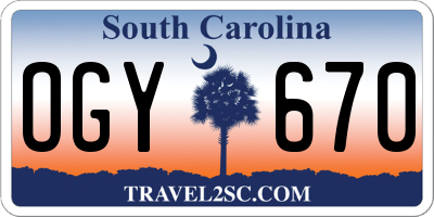 SC license plate OGY670