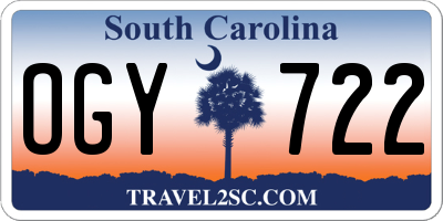 SC license plate OGY722
