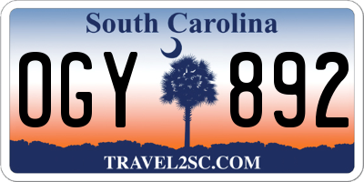 SC license plate OGY892