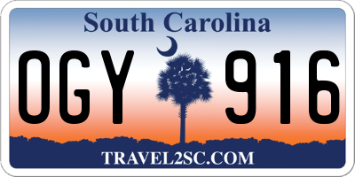 SC license plate OGY916
