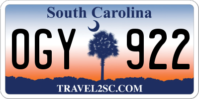 SC license plate OGY922