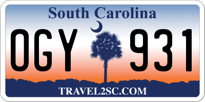 SC license plate OGY931