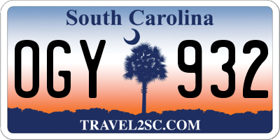 SC license plate OGY932