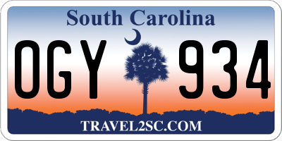 SC license plate OGY934