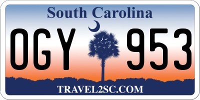 SC license plate OGY953