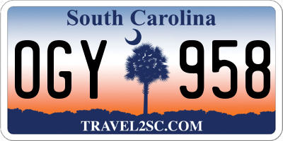 SC license plate OGY958