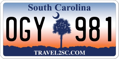 SC license plate OGY981