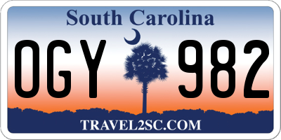 SC license plate OGY982