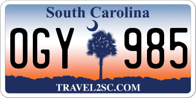 SC license plate OGY985