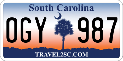 SC license plate OGY987