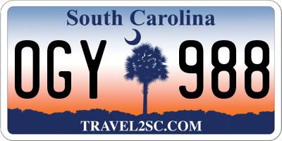 SC license plate OGY988