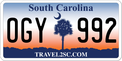 SC license plate OGY992