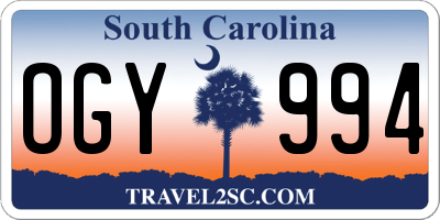 SC license plate OGY994