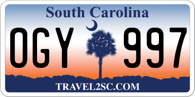 SC license plate OGY997