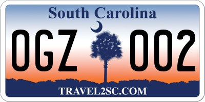SC license plate OGZ002
