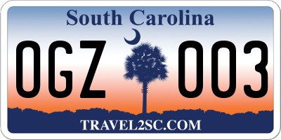 SC license plate OGZ003