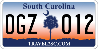 SC license plate OGZ012
