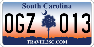 SC license plate OGZ013