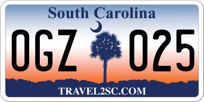 SC license plate OGZ025