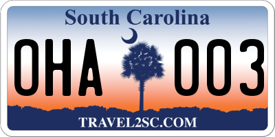 SC license plate OHA003