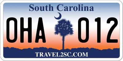 SC license plate OHA012