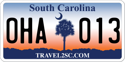 SC license plate OHA013