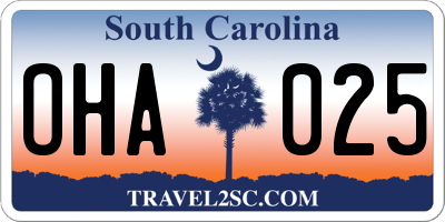 SC license plate OHA025