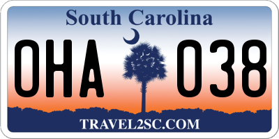 SC license plate OHA038