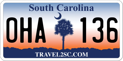 SC license plate OHA136