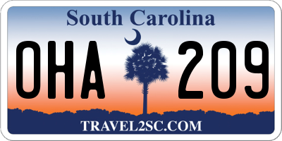 SC license plate OHA209