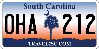 SC license plate OHA212