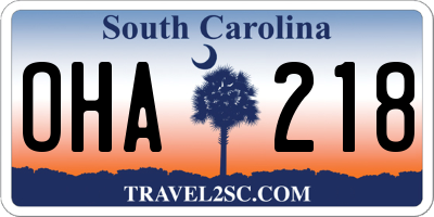 SC license plate OHA218